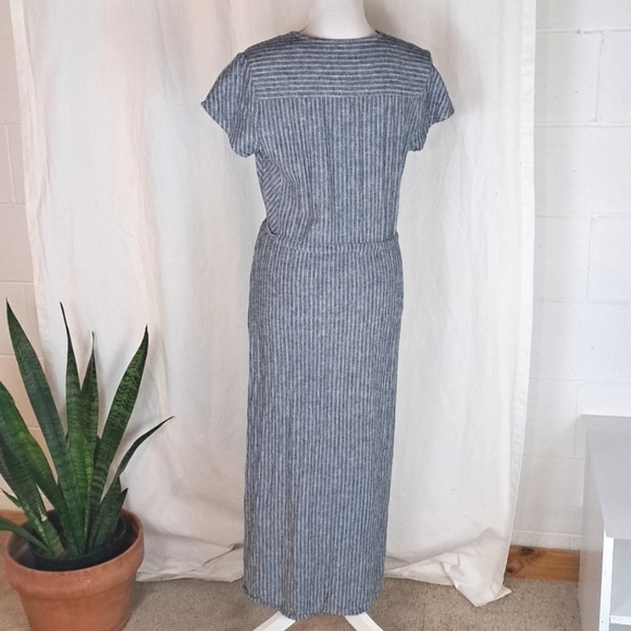 Banana Republic linen viscose blue white stripe faux wrap cap sleeve maxi sz6 - Picture 4 of 15
